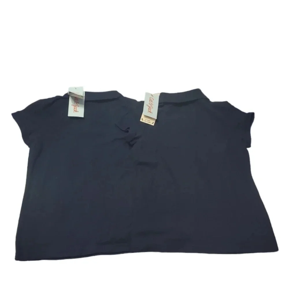 NWT Cat & Jack Girl's Navy Blue Uniform Polo Shirts 2 PK XS 4/5